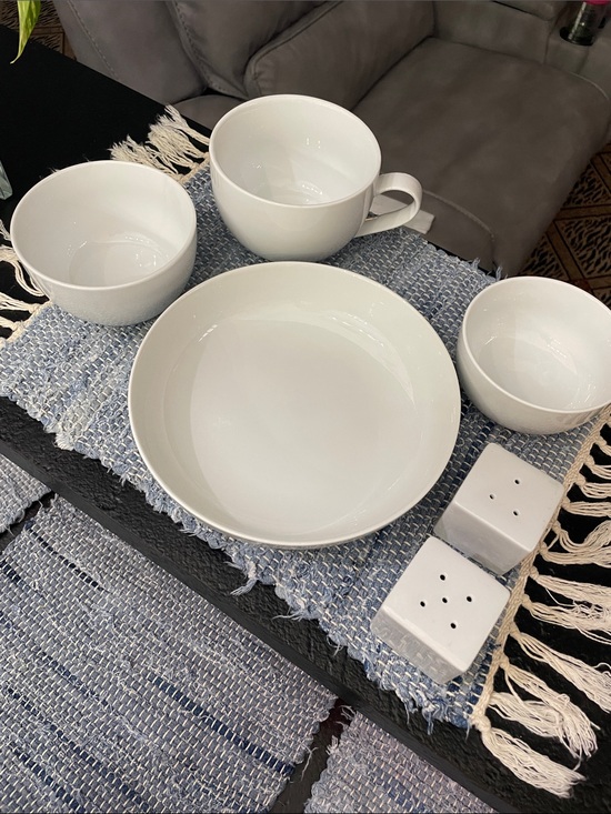 Crate&Barrel Other - White Ceramic Dinnerware Set - Classic White Bowls, Mug & S&P Collection 6 pc.